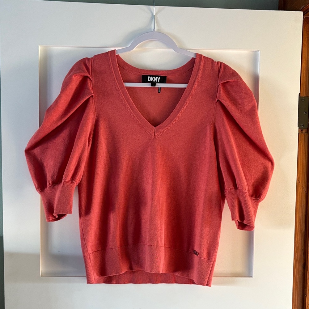 DKNY Women's V-Neck Sweater - Warm Coral
